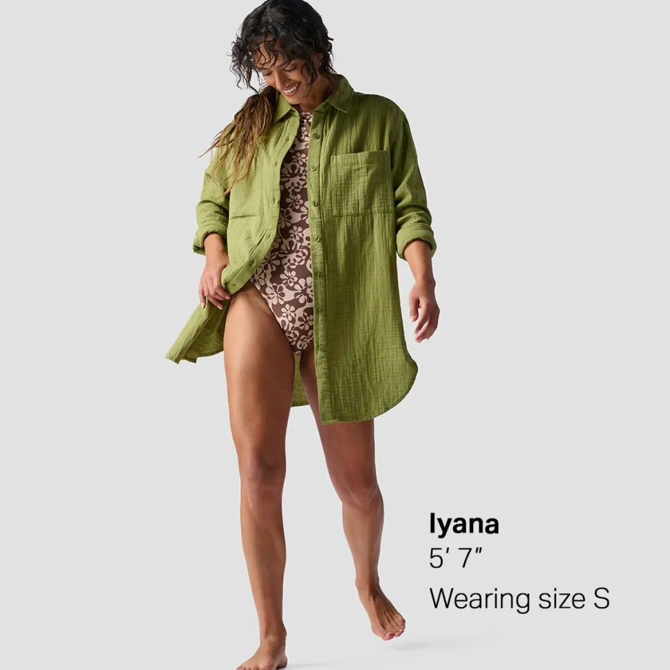 Long Cotton Gauze Long-Sleeve Button-Down - Women's