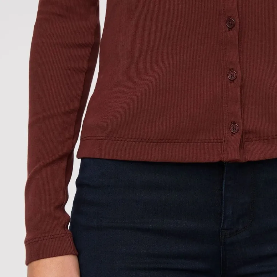 Ribbed Pima Fitted Button Down Top - Women's