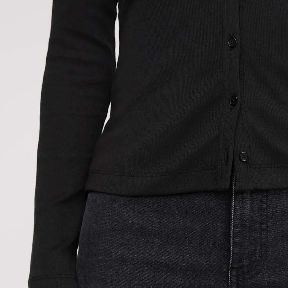Ribbed Pima Fitted Button Down Top - Women's