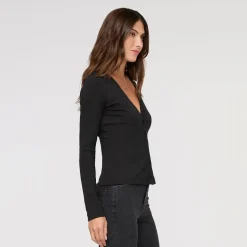 Ribbed Pima Fitted Button Down Top - Women's