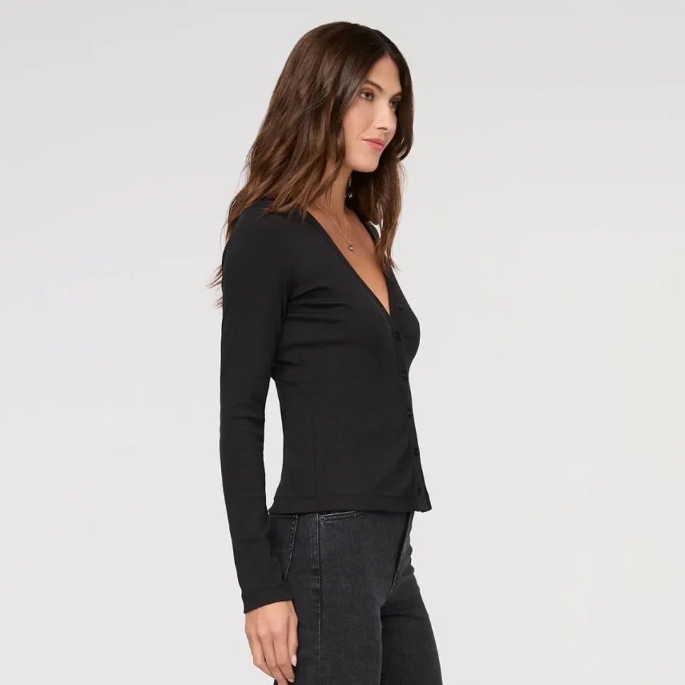 Ribbed Pima Fitted Button Down Top - Women's