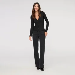 Ribbed Pima Fitted Button Down Top - Women's
