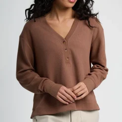 Waffle Long-Sleeve Henley Top - Women's