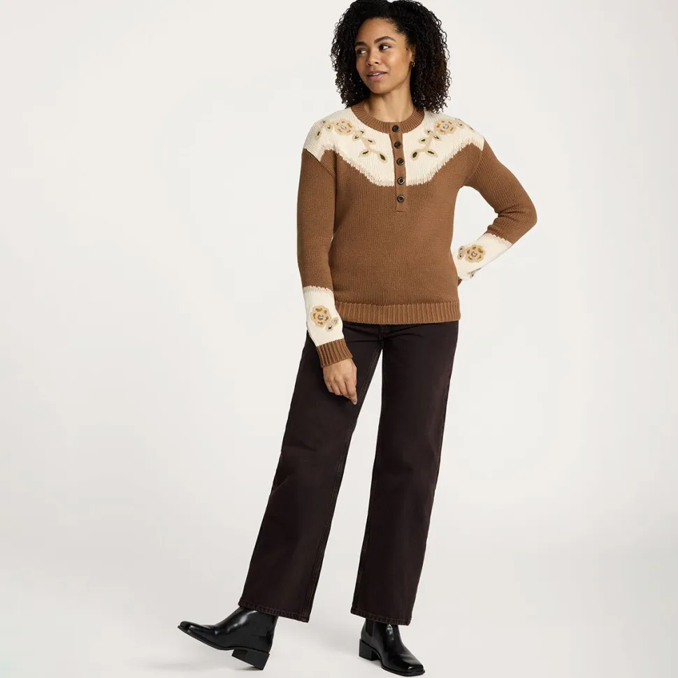 Western Floral Henley Sweater - Women's